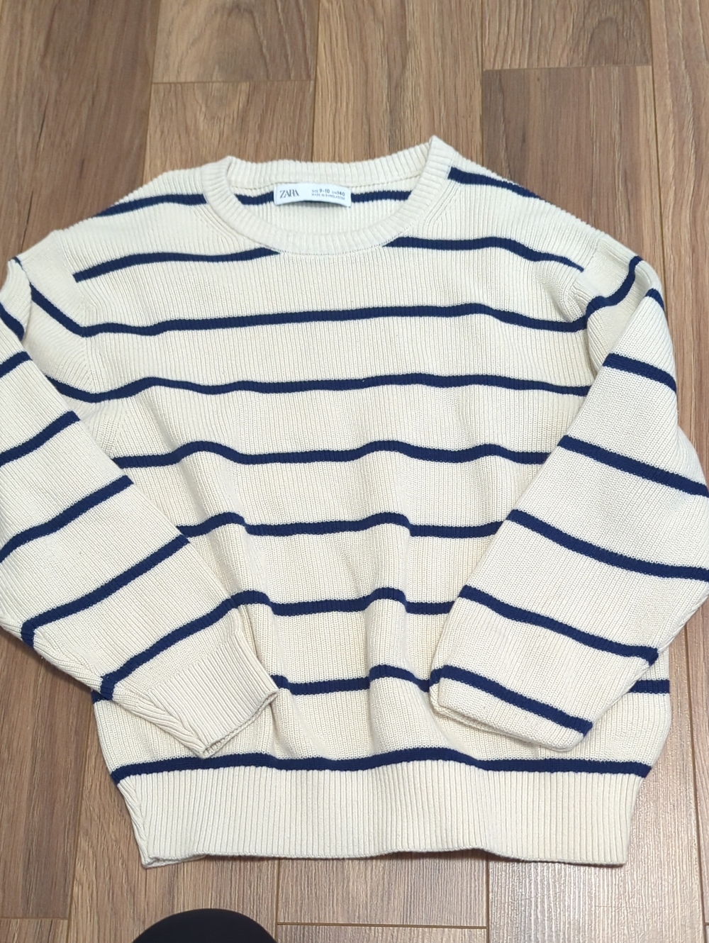 Zara Cream Crewneck Sweater with Navy Stripes